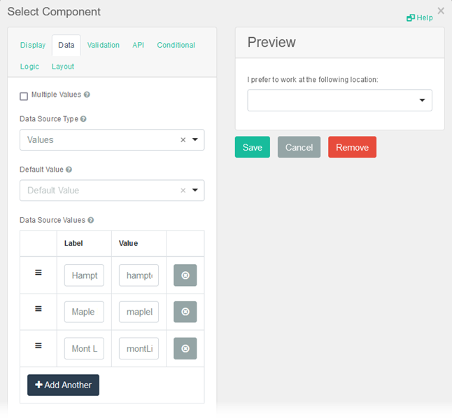 Select Settings Data Tab