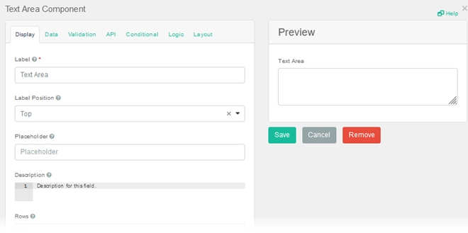 Text Area Settings Window