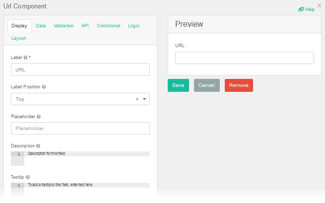 URL Component Settings Window