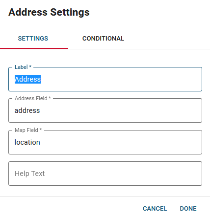 Text Input Settings: Address Label