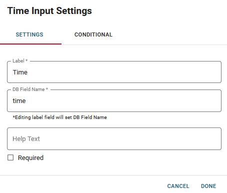 Time Input Settings Window