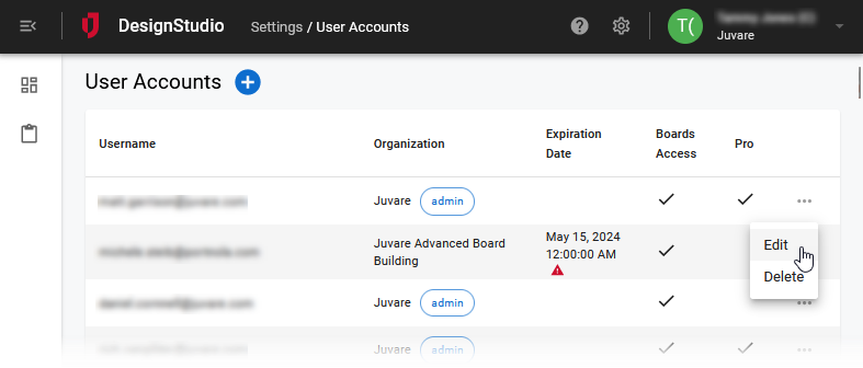 User Account Edit Option