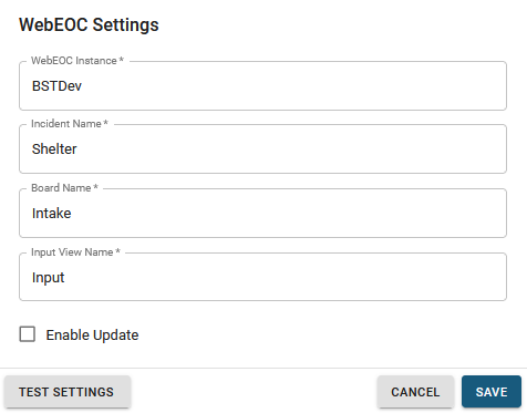 WebEOC Settings Window