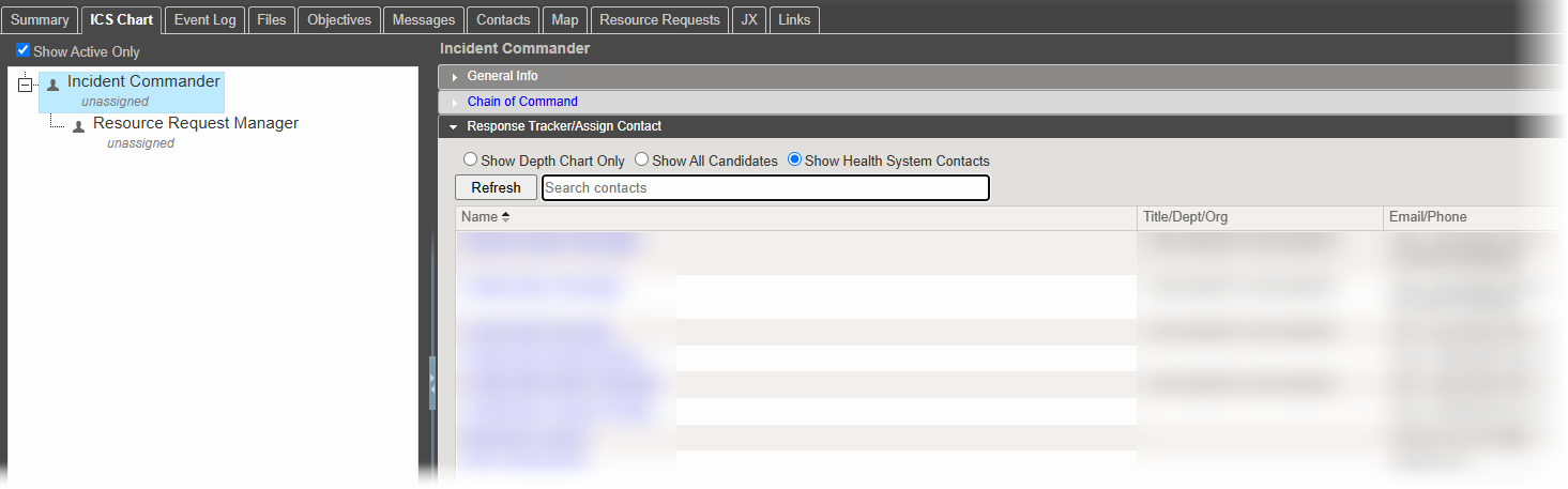 The new search bar above a table of example data on the ICS Chart