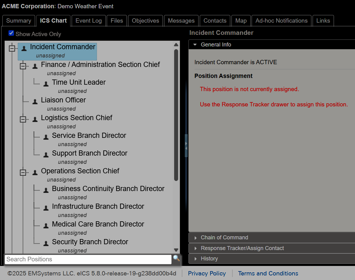 The new search bar on the ICS Chart tab The ICS Chart tab with the new Search Positions search bar highlighted
