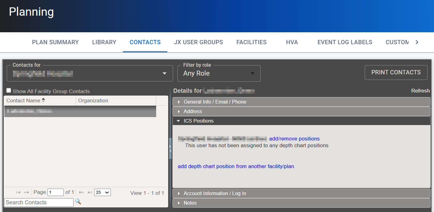 The ICS Positions drawer on the Contacts page The ICS Positions drawer on the Contacts page
