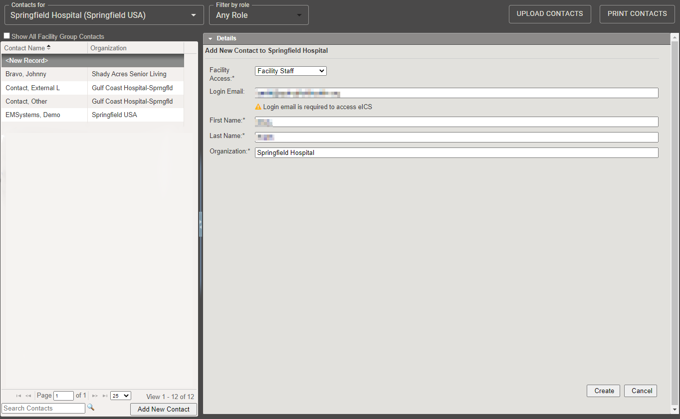 eICS Set up Internal and External Contacts