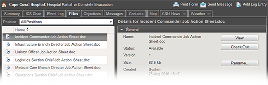 Incident Dashboard: Files tab