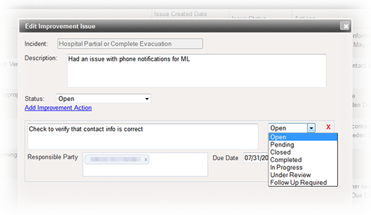 Action Item Status dropdown