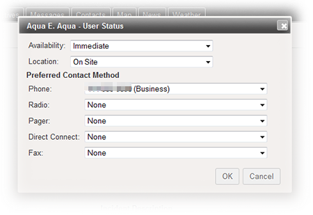 User Status window
