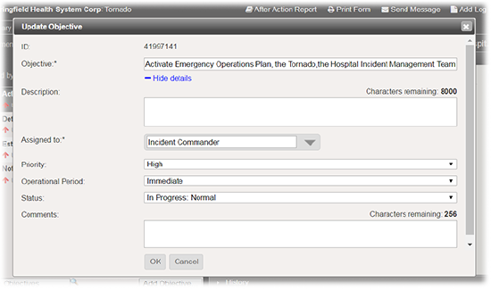 Update Objective window
