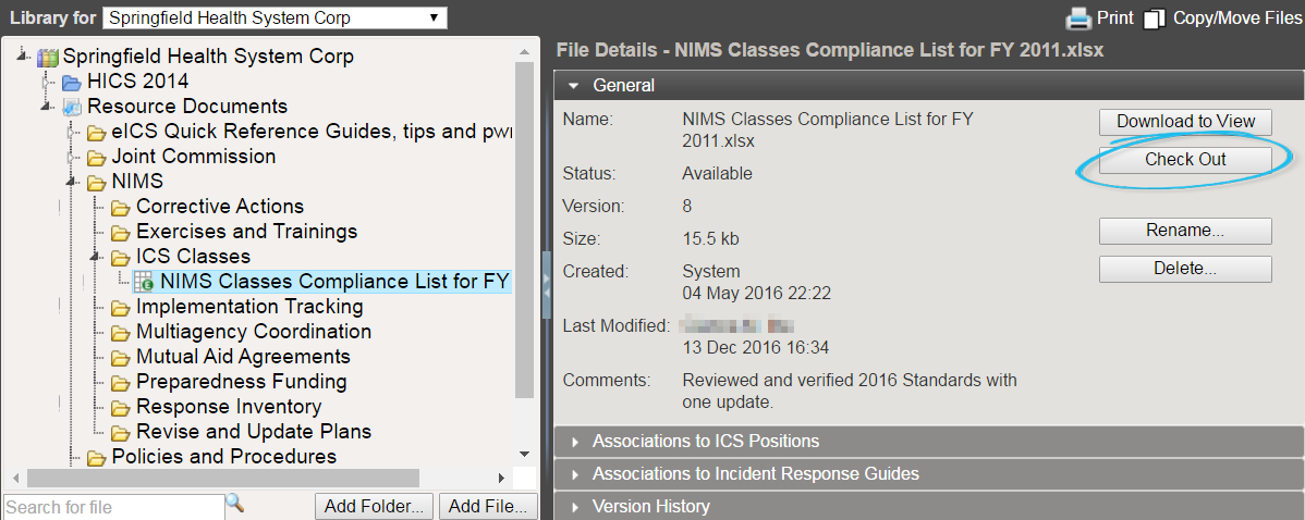 Check Out File option