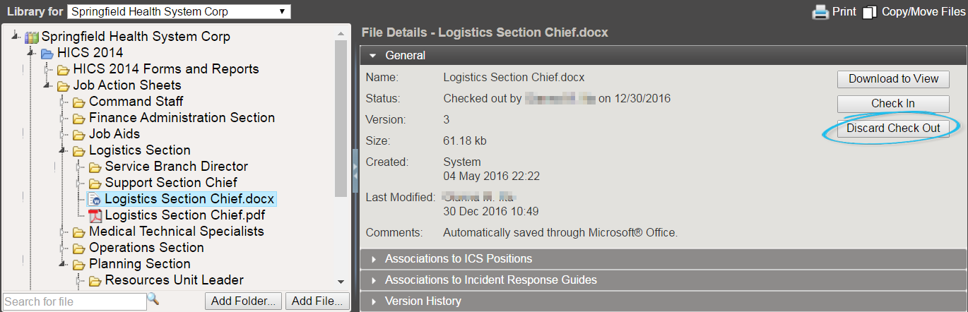 Discard a Checked Out File option