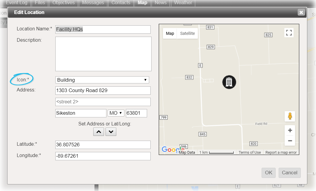 Edit Location fields