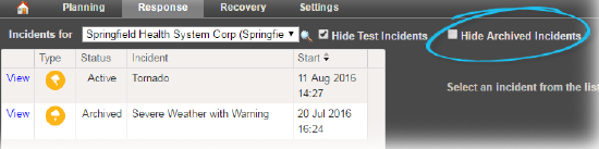 Hide Archived Incidents option in the Response tab
