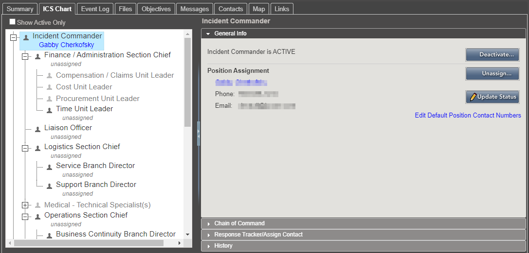 Incident Dashboard ICS Chart Screenshot