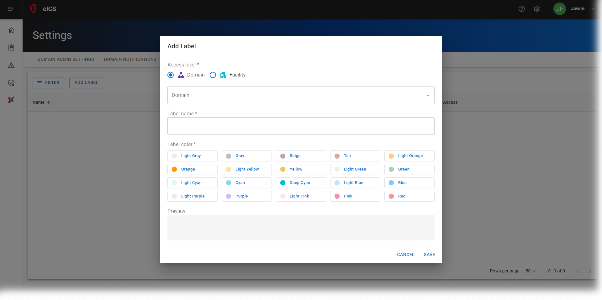 The Event Log with a table of example entries