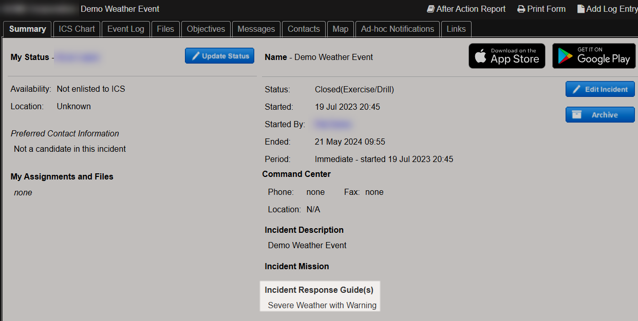 Incident Dashboard: Summary tab