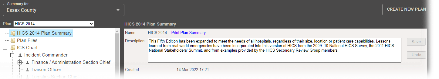eICS Plan Summary Elements