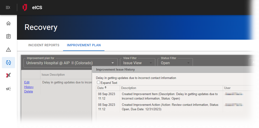 Issue or Action View history