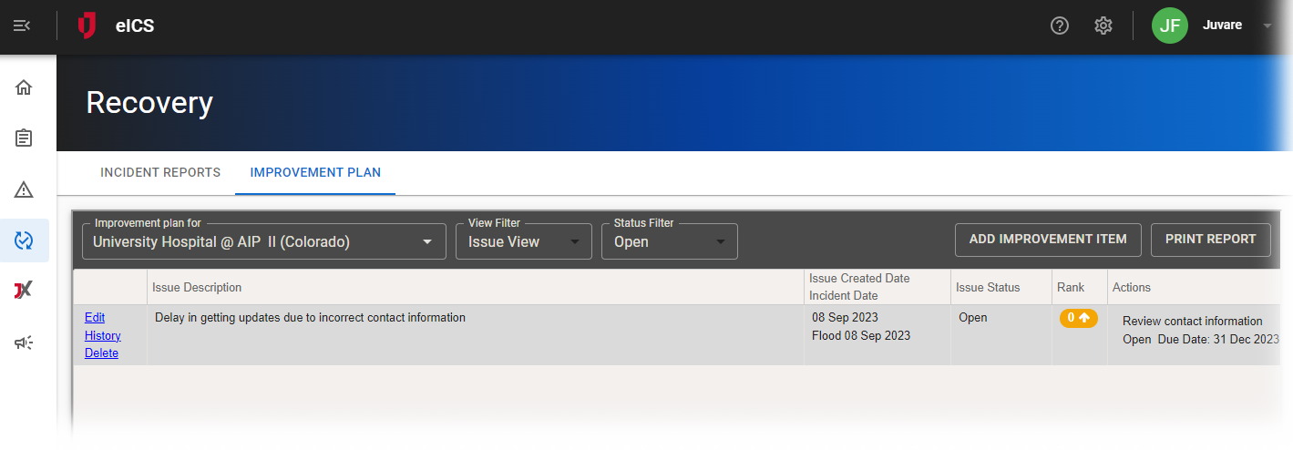 eICS Improvement Plan
