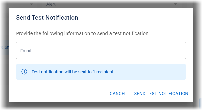 Send Test Notification dialog