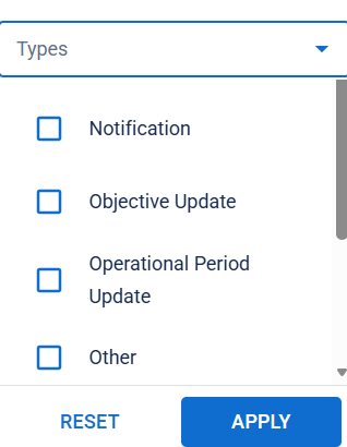 Event Log type filter dropdown showing selectable event categories.