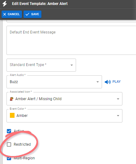 Set Up Event Template Restrictions