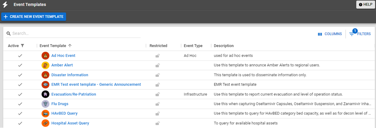 Emresource Event Templates