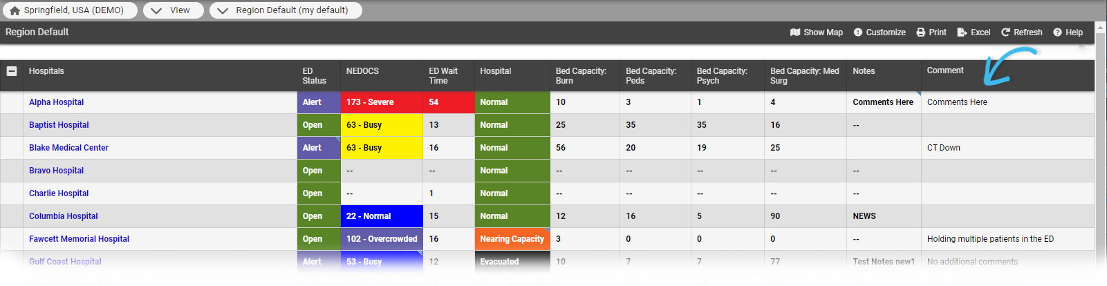 EMResource Region Default Comment Column