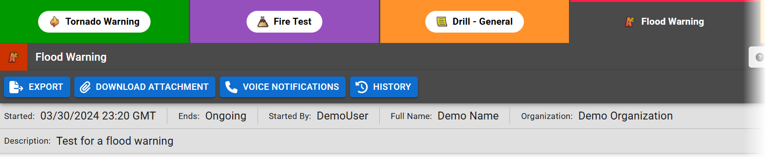 The Event Status page displaying new fields for Full Name and Organization