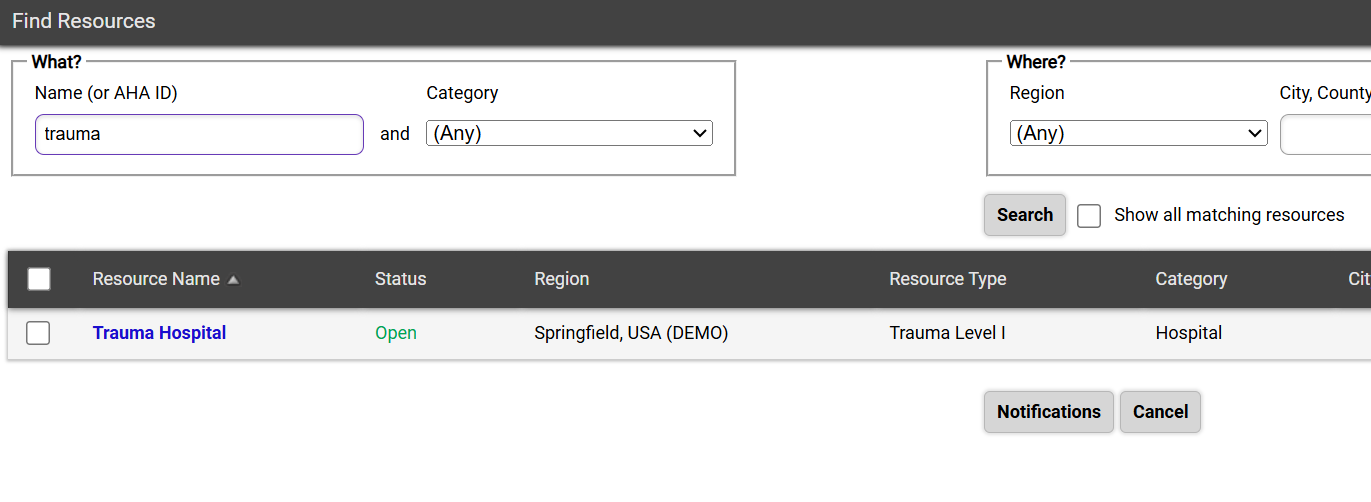 An example search An example search showing that the resource names are now links