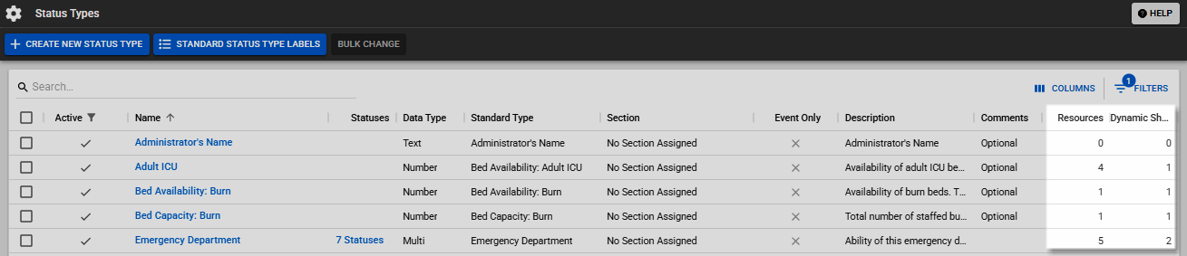 New columns on the Status Types page New columns on the Status Types page