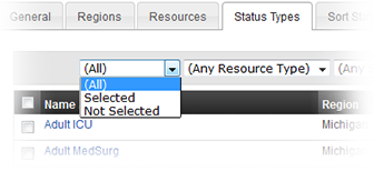 EMResource Setup Views Create View Status Types Filter drop down menu EMResource Setup Views Create View Status Types Filter drop down menu