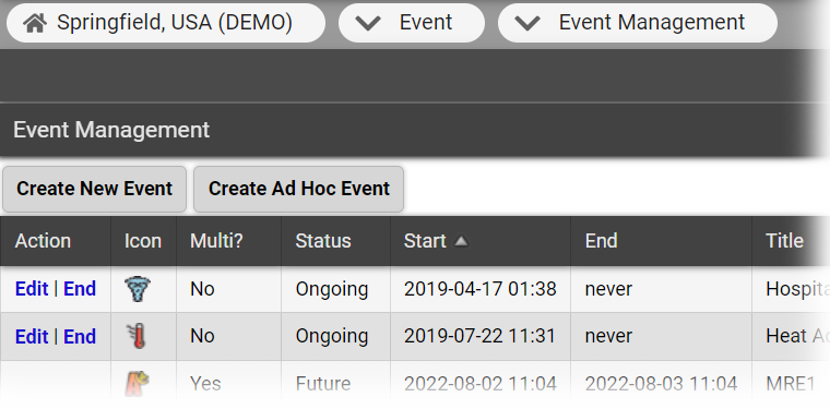 EMResource Event Management Ad Hoc Events