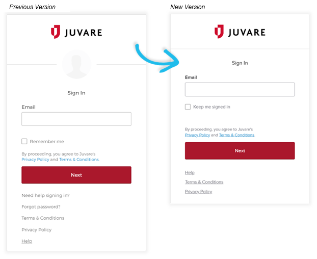 A comparison image showing the previous and new versions of the Sign In page.