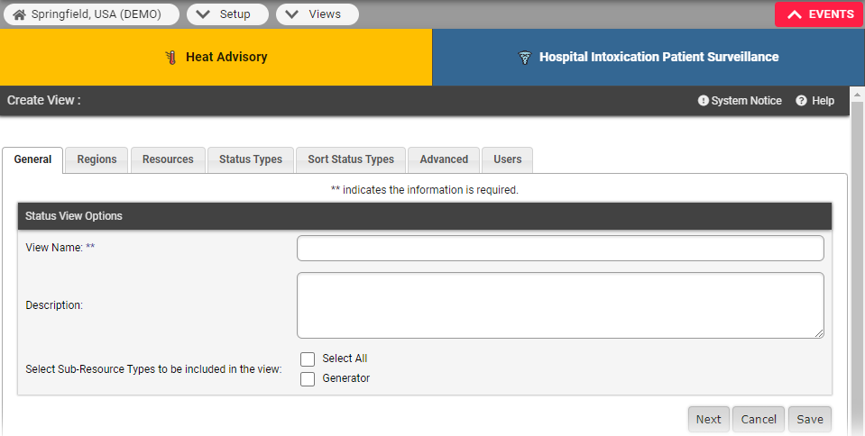 EMResource Setup Views Create View Configuration Tabs