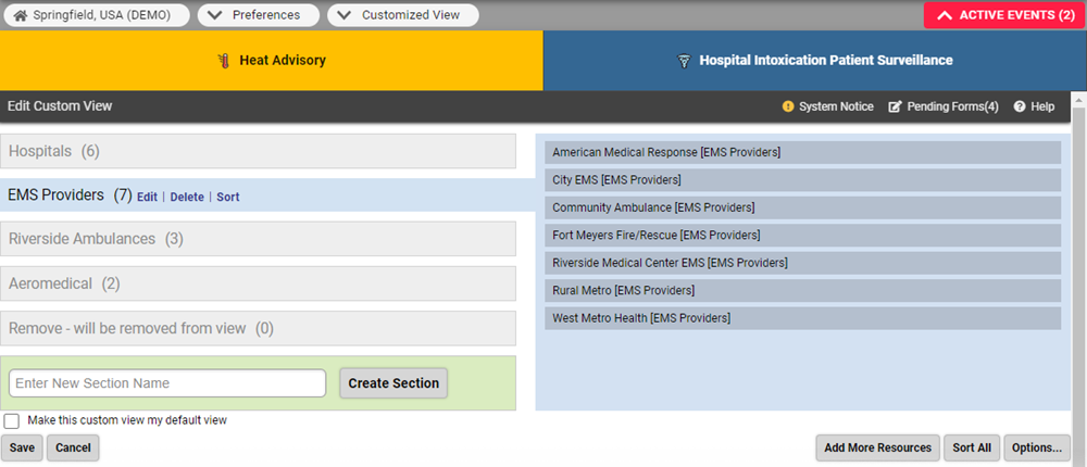 EMResource Preferences Customized View Create or Edit a Custom View