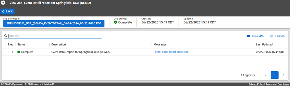 Complete Event Detail Report on the Jobs page.