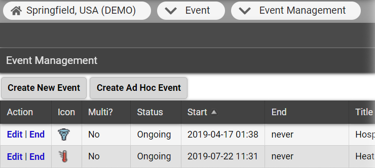 EMResource Event Management Ad Hoc Events