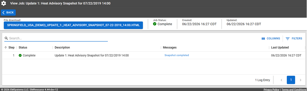 Complete Event Snapshot Report on the Jobs page.