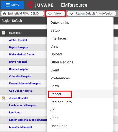 Reports menu.