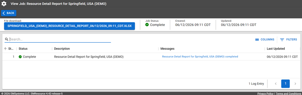Complete Resource Details Report on the Jobs page.