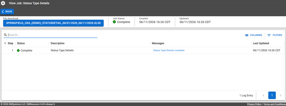 Complete Status Detail Report on the Jobs page.
