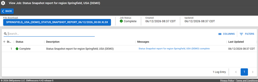 Complete Status Snapshot Report on the Jobs page.