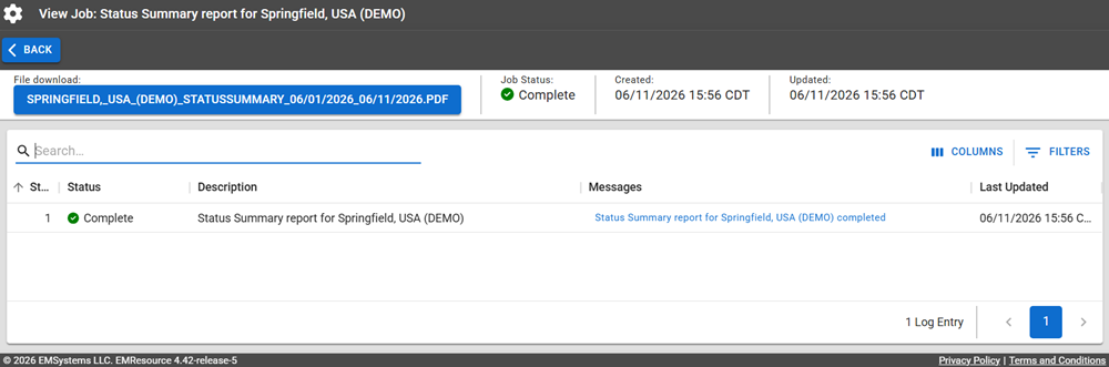 Complete Status Summary Report on the Jobs page.