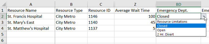 EMResource Bulk Upload Template dropdown menu