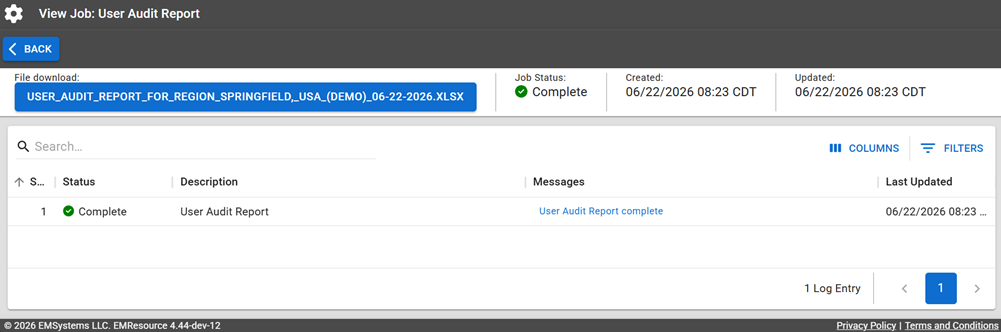 Complete User Audit Report on the Jobs page.