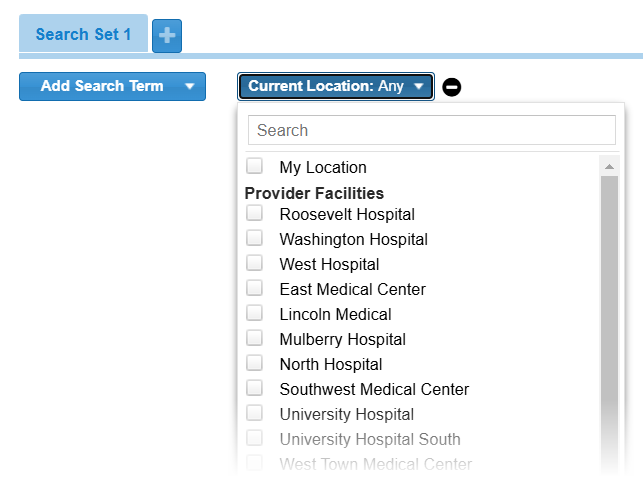 The Current Location menu with preferred provider facilities listed at the top