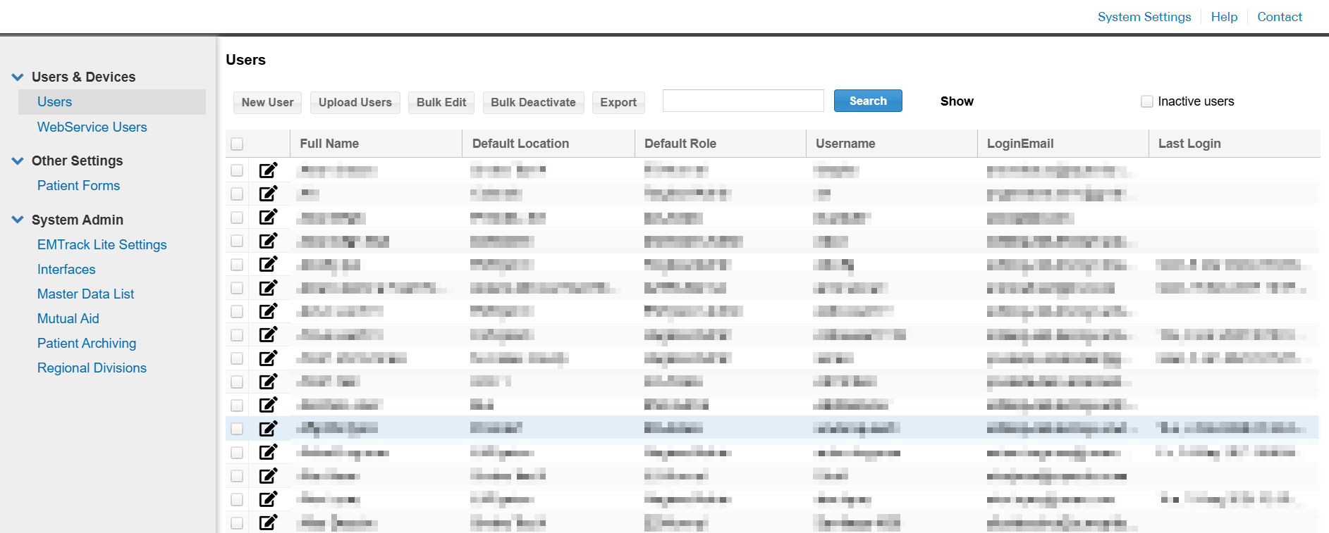 The Users page under the system settings The Users page under the system settings